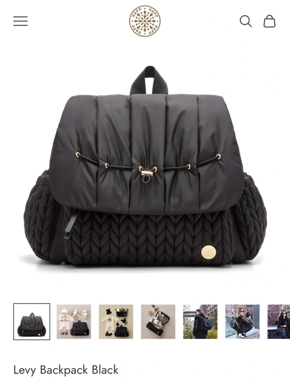 Quilted Black Baby Backpack Bag with Gold Accents